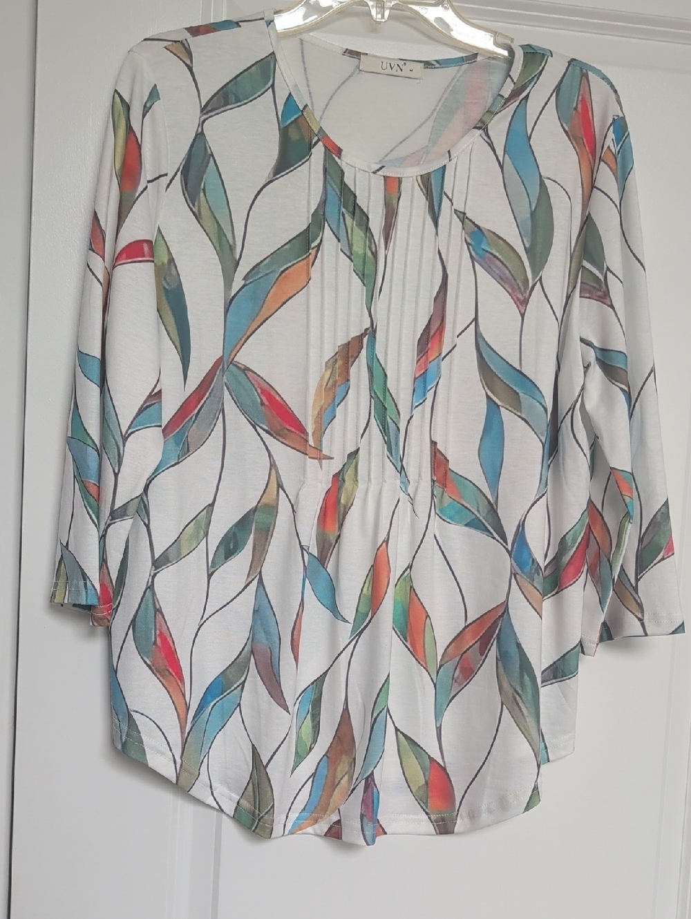 Multicolor Leaf-Print Blouse in White